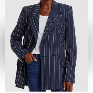 Free People Navy Pinstripe Double-Breasted Blazer Size XS